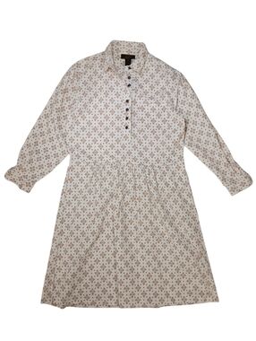 Vintage Eddie Bauer Women's Cream Floral Button-Front Long Sleeve Dress - M